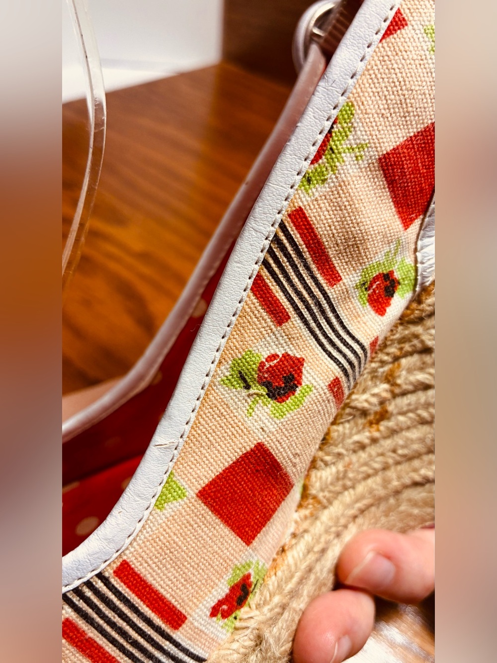 Y2K Vintage Betseyville Cherry Print Bow Slingback Espadrille Wedges Size 8.5 - Picture 11 of 13